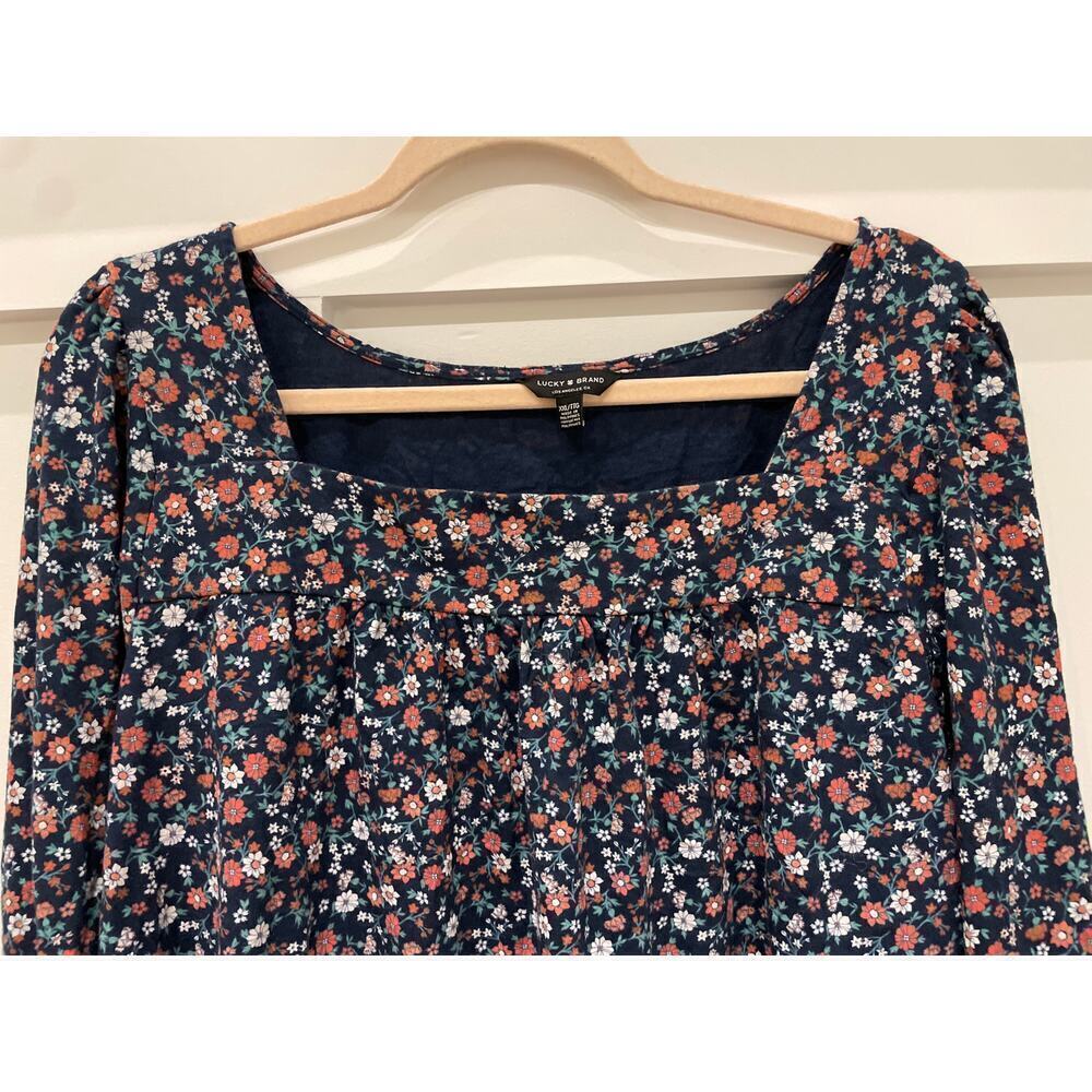 Lucky Brand Navy Ditsy Floral Peasant Long Sleeve Square Neck Blouse, XXL - Picture 3 of 5